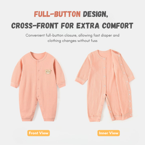 100% कपास चार सीज़न बेबी बॉडीसूट जैक्वार्ड स्प्रिंग शरद ऋतु के लिए बटन बंद आकस्मिक शैली पशु पैटर्न के साथ - Product Image 2