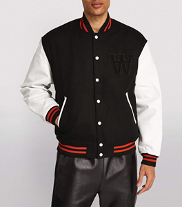 Chaqueta Personalizada para Mujer, Bordada con Letra A en Chenilla, Cuerpo de Lana, Mangas de Cuero, Chaqueta Universitaria y de Fraternidad, Venta al por Mayor - Product Image 6