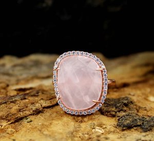 Solid 925 Sterling Silver Unique Design Girl's Engagement Wedding Band <b>Rose</b> <b>Quartz</b> Stone Diamond Bezel Setting Classic Parties - Product Image 4