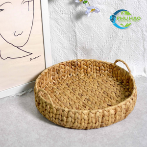 Bandeja de jacinto de agua de ratán de bambú artesanal, cesta de almacenamiento de frutas, bebidas para servir, aperitivos, decoración del hogar, bandeja artesanal ecológica - Product Image 4