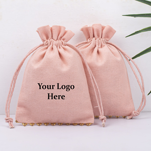 Venta al por mayor logotipo personalizado reciclable algodón indio hecho a mano melocotón cordón anillo joyería bolsa de almacenamiento buen acabado Super IN - Product Image 1