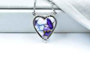 Collier de chaîne ajustable de 18 pouces fait à la main en argent sterling fait à la main violet Dahlia Turquoise avec plaqué or et rhodium - Product Image 6