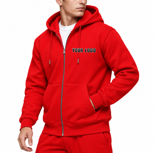 Custom <b>Red</b> Solid <b>Zip</b>-<b>Up</b> <b>Hoodie</b> <b>Women</b> 100% Cotton Fleece Front Logo Embroidery OEM Service Autumn Wear - Product Image 3