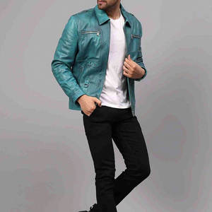 Veste en cuir pour homme à fermeture éclair, prix réduit, livraison directe, poches latérales, veste en cuir à fermeture éclair pour homme ou homme - Product Image 4