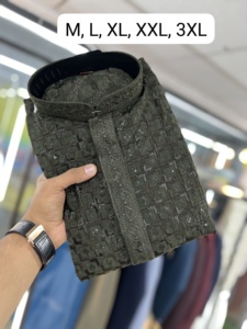 Nueva tela Pure Viscose Reyon con bordado de pollo luckhnowi work Men's Kurta para la venta en línea - Product Image 5