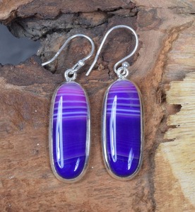 925อาเกตสีม่วงจากบอตสวานาอัญมณีเงินสเตอร์ลิงต่างหูแบบตะขอต่างหูทำด้วยมือเครื่องประดับจากบอตสวานาเป็นของขวัญสำหรับเธอ - Product Image 3