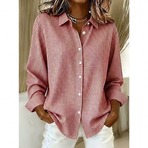 Chemise à manches longues pour femme, style ample à carreaux, grande taille, boutonnée, tendance, vêtements décontractés pour femme - Product Image 6