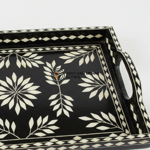 Un fournisseur indien propose un plateau rectangulaire en incrustation d'os noir fait à la main, plateau de service décoratif avec poignées - Product Image 4