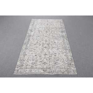 พรมตุรกี ขนาด 3.7x6.6 ฟุต สีเทา-น้ำเงิน ลายดอกไม้ ทำจากขนสัตว์ วินเทจ - Product Image 1