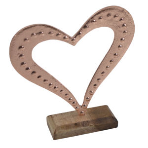 Vente en gros Décoration de table de mariage Décoration en métal en forme de coeur Cuivre antique avec base en bois Ornements de Noël Matériau élevé - Product Image 4