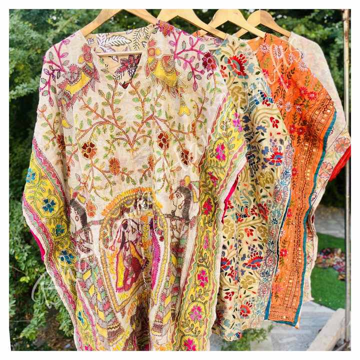 WHITE PHULKARI KAFTAN
