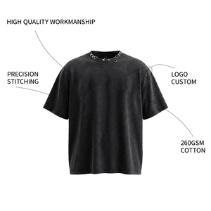 เสื้อยืดโอเวอร์ไซส์ขายส่ง OEM ผ้าหนา 260 GSM ล้างสีแบบแอซิดวอช สไตล์วินเทจ ผ้าฝ้ายคุณภาพสูง เสื้อยืดผู้ชายสั่งทำพิเศษ - Product Image 2