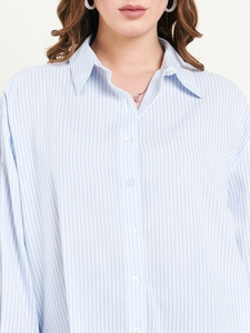 Camisa de manga larga veraniega a rayas de algodón hecha a medida con tapeta delantera y trasera adecuada para clientes boutique y revendedores - Product Image 5