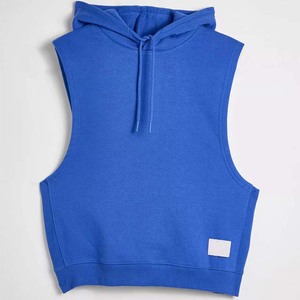 Custom Men's Breathable Sleeveless Hoodie Blue Color Regular Length Solid <b>Pattern</b> Cotton Material OEM ODM Sleeveless Men Hoodie - Product Image 5