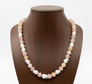 Collier unisexe en argent tibétain 925 plaqué or rose de 18 pouces avec fermoir, perles de morganite de haute qualité, design noué à la main, tendance, troisième - Product Image 2