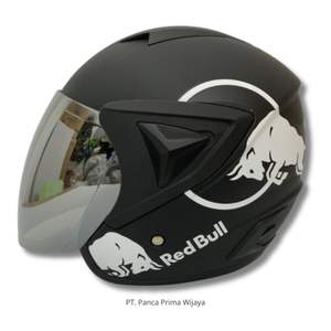 Nuevo Casco de Motocicleta Abierto JP13 RedBul de Alta Calidad |   Negro Mate Blanco |   Certificado por SNI |   Visera Ligera de Espuma ABS - Product Image 1