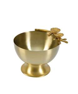 Cuenco Decorativo con Acabado Mate Dorado y Detalle de Flor, Vajilla Artesanal para Sala de Estar, Comedor y Cocina, de la India - Product Image 1