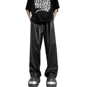 Pantalones de Cuero Sintético con Cordón para Hombre, Pantalón de Pierna Ancha con Cintura Elástica, Ropa de Calle Hip Hop, Transpirable y Cómodo - Product Image 2