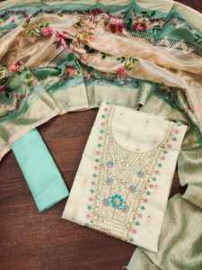 Dhwaja Export - Conjunto de Mujer en Modal Chandari Meena Jaqarad con Bordado en el Cuello (2.10m), Parte Inferior de Seda Santon (2.20m) y Dupatta de Organza - Product Image 2