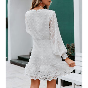 Vestido Casual Elegante de Encaje para Mujer, Color Blanco, para Primavera y Verano, Nuevo, Moderno, Clásico, Cuello Redondo, Manga Larga, Mini, Tejido, Natural, Simple - Product Image 2