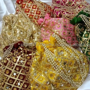 Espejo Multicolor Potli, regalo de boda indio, cierre de cerrojo con cremallera, gran capacidad, estilo bohemio, monedero de noche, Haldi Mehndi Shagun - Product Image 6