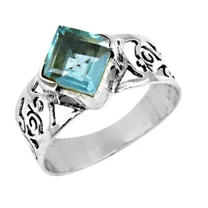 Bague ovale en topaze bleue en argent 925 plaqué rhodium géométrique pour femmes - Certifiée IGI - Product Image 3