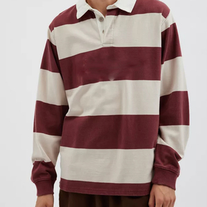 Logo Brodé Personnalisé à Manches Longues Vente en Gros Polos de Rugby en Coton Rayé T Shirt à Manches Longues pour Hommes - Product Image 2
