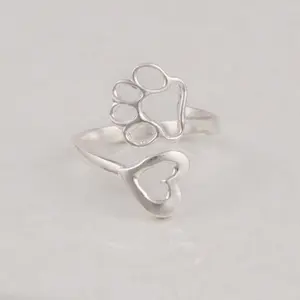 Anel de pata animal banhado a prata com acabamento fosco joia joia minimalista boho moda design simples anel joia ajustável
