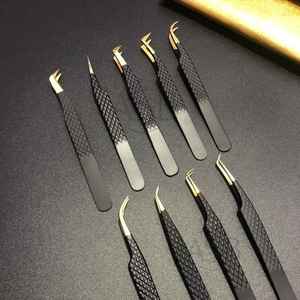 Pince à cils en or noir prix de gros Logo personnalisé pince à épiler en acier durable à prise solide de haute qualité - Product Image 2