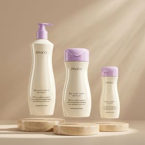 ขวดเครื่องสำอาง PET แบบโค้งพร้อมหัวปั๊มและฝาเปิดปิดแบบพลิก รุ่น Pavico รับผลิตแบบ ODM OEM ขายส่งราคาถูก พิมพ์ลายด้วยความร้อน - Product Image 5