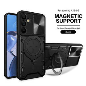 เคส Samsung Galaxy A17 5G Samsung Galaxy A26 5G แบบมีขาตั้งวงแหวนโลหะพร้อมฝาปิดกล้อง สีดำ - Product Image 1