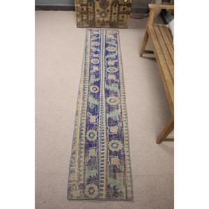 Alfombra de 1.5x7.5 pies, Alfombra Turca Vintage, Alfombra Azul Verde Estilo Suroeste - Product Image 1