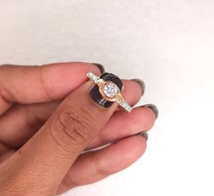 Anillo de boda clásico de lujo de oro blanco/rosa sólido de 10K/14K con corte redondo de 0,40 quilates para mujer, regalo de San Valentín - Product Image 1