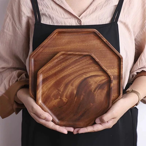 Plateau à fruits en bois de noyer octogonal simple et moderne, plateau décoratif pour collations, plateau de service pour fromage et desserts - Product Image 1