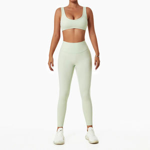 V Neck Sports Bra Custom Logo Streetwear Women Summer Solid Sets Sleeveless <b>Crop</b> <b>Top</b> knitted two Pieces Set <b>Sexy</b> Club Floral - Product Image 2