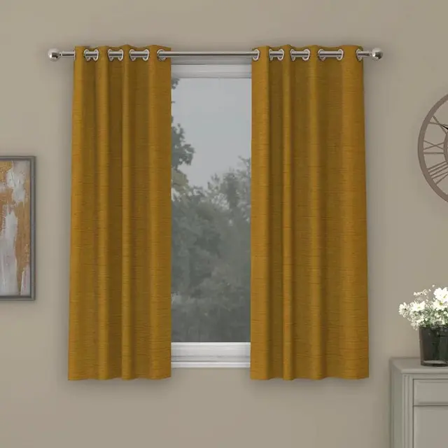 Yellow Linen Semi sheer 5 Feet Eyelet Curtain Grace Solids Eyelet Long Crush Polyester Home & Living Room Extra Window Curtains