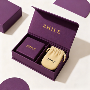 Премиальные подарочные коробки для ювелирных изделий с логотипом на заказ, жесткие бумажные коробки-ящики, перерабатываемые, для серег, с бархатным мешочком - Product Image 5