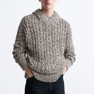 Зимняя теплая шерстяная Толстовка с длинным рукавом, коричневая Толстовка в рубчик, роскошная трикотажная толстовка для мужских свитеров