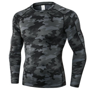 Nouveau style respirant en polyester/spandex, rashguards pour hommes BJJ, col rond, ourlet inférieur, manches longues, séchage rapide, imprimé camouflage personnalisé - Product Image 1