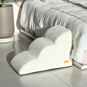 [AllmioPet] Escalier pour animaux de compagnie en tissu nuage à 3 marches, ivoire AMP 3 IV, marches confortables pour chiens et chats pour un accès facile aux meubles - Product Image 1
