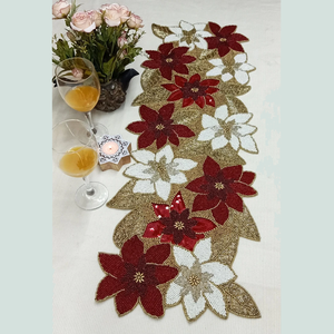 Hermoso corredor de cuentas elegante camino de mesa con cuentas para un elegante comedor en casa hecho a mano con bordado colorido disponible a granel - Product Image 2