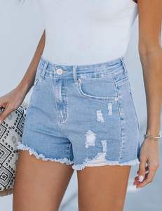Fashionable <b>Women</b> Denim <b>Shorts</b> High Waist Breathable Ripped Design <b>Women</b> Denim <b>Shorts</b> with Custom Stone Wash Effortless Style - Product Image 2