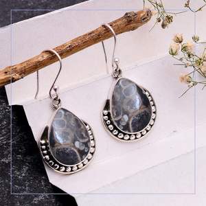 Piedra preciosa de ágata Turritella Natural, Plata de Ley 925 sólida, pendientes de plata fina hechos a mano, joyería, pendientes de plata con sello 925 - Product Image 3