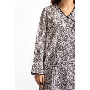 ชุดเซ็ตผ้าเครปพิมพ์ลายแจ็คการ์ดสีดำขาวสำหรับผู้หญิง ไซส์ XS/XXS ชุดสองชิ้น ออกแบบแยกชิ้นเสื้อและกางเกง - Product Image 2