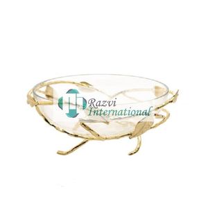 Base texturizada de mosaico dorado con cuenco de vidrio Hermoso cuenco de aperitivos y dulces de metal antiguo de latón Decoración de mesa clásica - Product Image 5