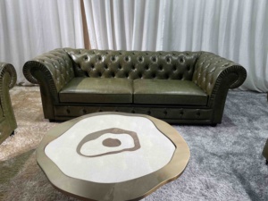 ชุดโซฟาห้องนั่งเล่นสไตล์เชสเตอร์ฟิลด์เฟอร์นิเจอร์โซฟาหนัง3ที่นั่งดีไซน์หรูหราใหม่ - Product Image 3