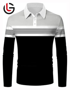 เสื้อโปโลแขนยาวสำหรับผู้ชาย, เสื้อกีฬาผ้าฝ้าย100% สำหรับกอล์ฟเสื้อถักนิตติ้ง180กรัม - Product Image 1