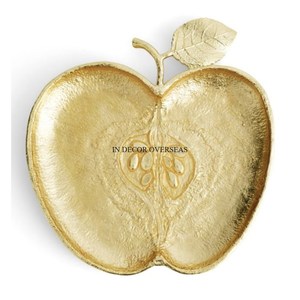 Bandeja de servicio hecha de mármol blanco de diseñador Apple de venta mundial con marco de Metal chapado en oro y suministros de mesa de restaurante de hojas - Product Image 5