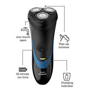 Afeitadora Eléctrica Rotativa de Triple Cuchilla, Negra y Azul, Recargable con Batería de Litio-Ion, 35 Horas de Autonomía, IPX7, Mini Afeitadora Corporal - Product Image 3