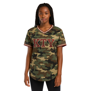 DST Camo Pullover Baseball Jersey 100% Polyester Mesh Delta Sorority Apparel V Neck T Shirt Marron Brodé Applique Lettres - Product Image 1
